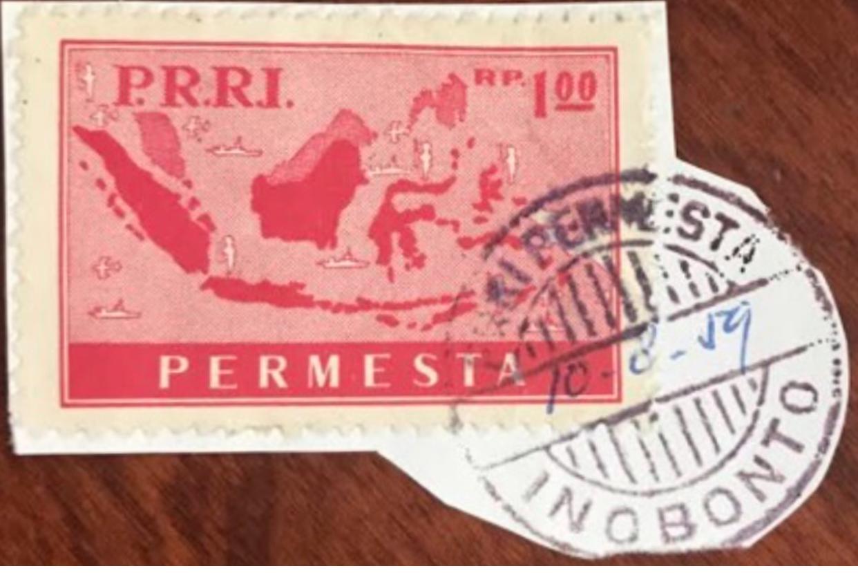 Prangko zaman pemberontakan PRRI PERMESTA, dicap di Inobonto tanggal 10.8.59.